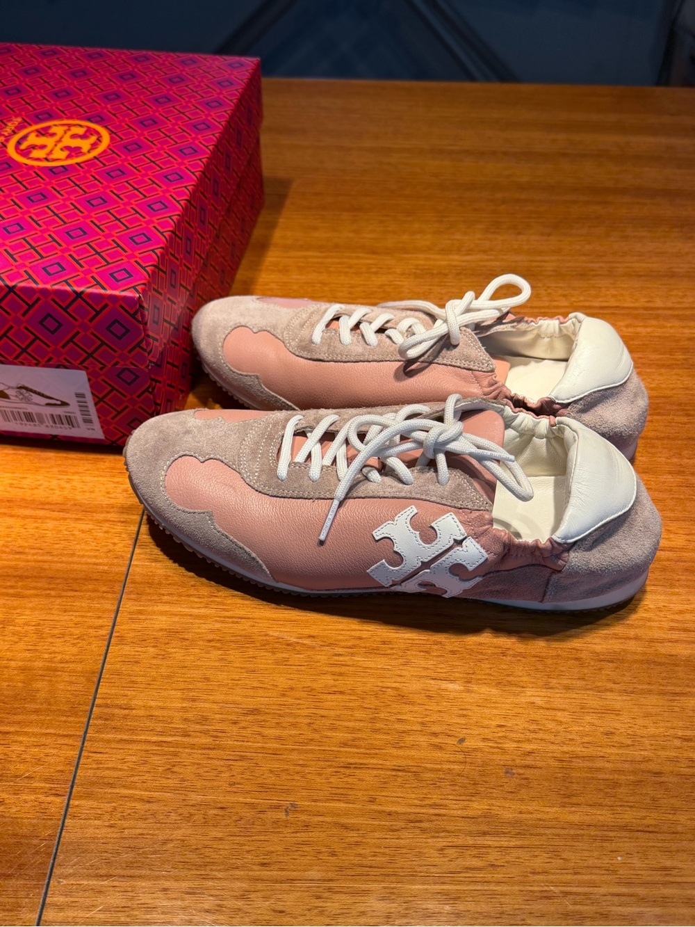 Tory Burch Vintage Double T Trainer in Pink Moon Suede/Leather w/Shoebox | Sz 9